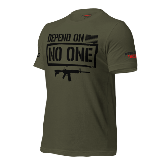 Depend On No One T-Shirt - Tactical Rifle & Self-Reliance Graphic Tee