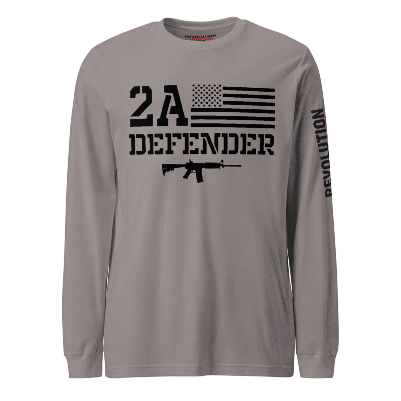 2A Defender Long Sleeve T-Shirt - Second Amendment Flag Rifle Graphic Tee