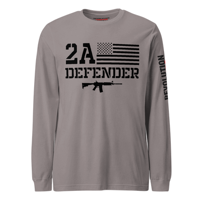 2A Defender Long Sleeve T-Shirt - Second Amendment Flag Rifle Graphic Tee