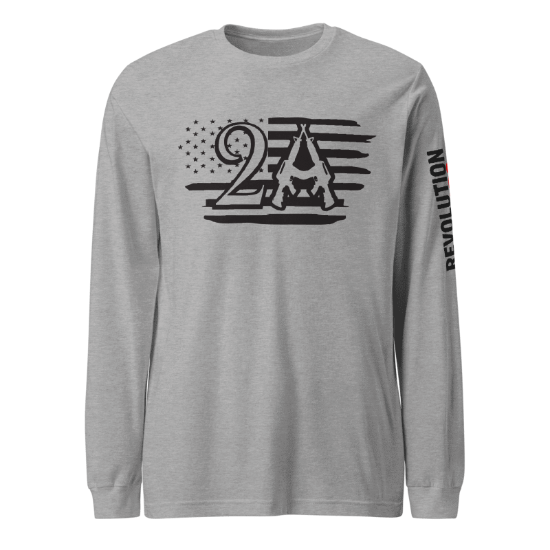 2A Flag Long Sleeve T-Shirt - Crossed Rifles & Gadsden Back Graphic