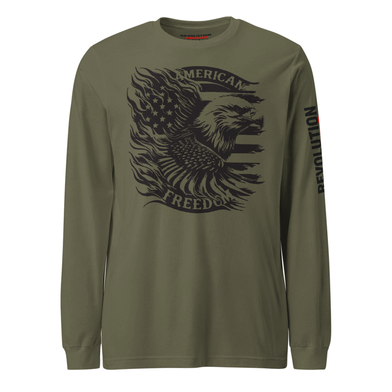 American Freedom Long Sleeve T-Shirt - Patriotic Eagle, Liberty Bell Graphic Tee