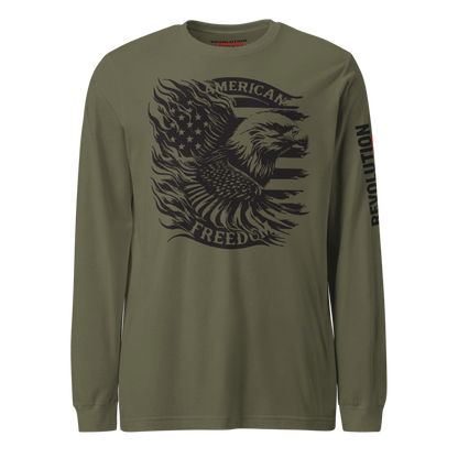 American Freedom Long Sleeve T-Shirt - Patriotic Eagle, Liberty Bell Graphic Tee