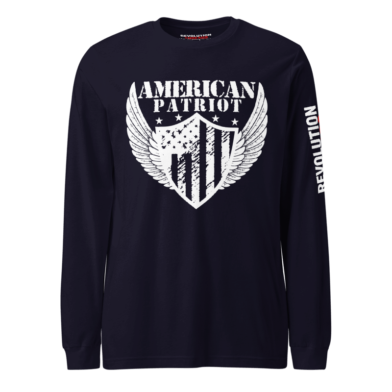 American Patriot Long Sleeve T-Shirt - Defend Liberty Flag and Eagle Graphic