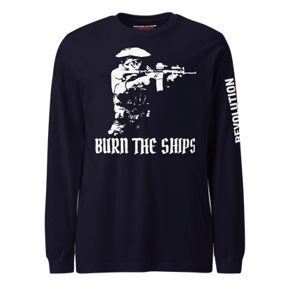 Burn The Ships Long Sleeve T-Shirt - No Retreat Tactical Operator Graphic