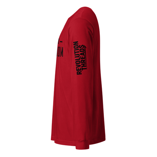 Demand Freedom Long Sleeve T-Shirt - Patriotic Flag & Bold Text Graphic