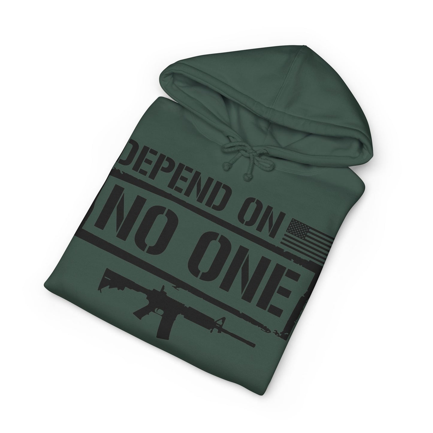 Depend On No One Pullover Hoodie - Tactical Rifle & Self-Reliance Sweatshirt