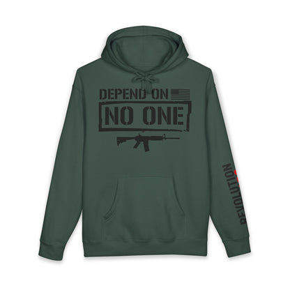 Depend On No One Pullover Hoodie - Tactical Rifle & Self-Reliance Sweatshirt