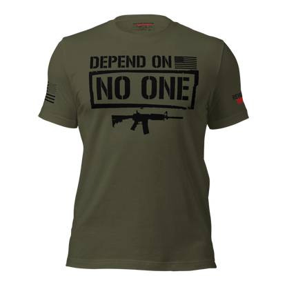 Depend On No One T-Shirt - Tactical Rifle & Self-Reliance Graphic Tee