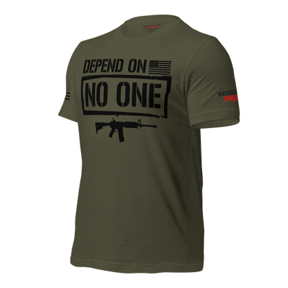 Depend On No One T-Shirt - Tactical Rifle & Self-Reliance Graphic Tee