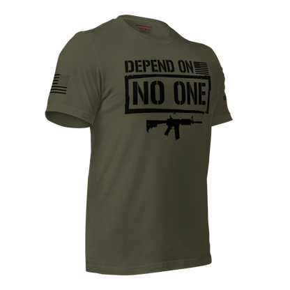 Depend On No One T-Shirt - Tactical Rifle & Self-Reliance Graphic Tee